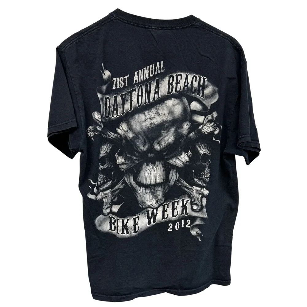 2012‎ Daytona Bike Week T-Shirt Double Sided Skulls Black White Graphic Large